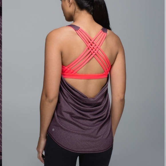 Lululemon Wild Tank. 2 in 1 bra. Purple and neon pink, smal grey stripes.4 - Picture 1 of 8